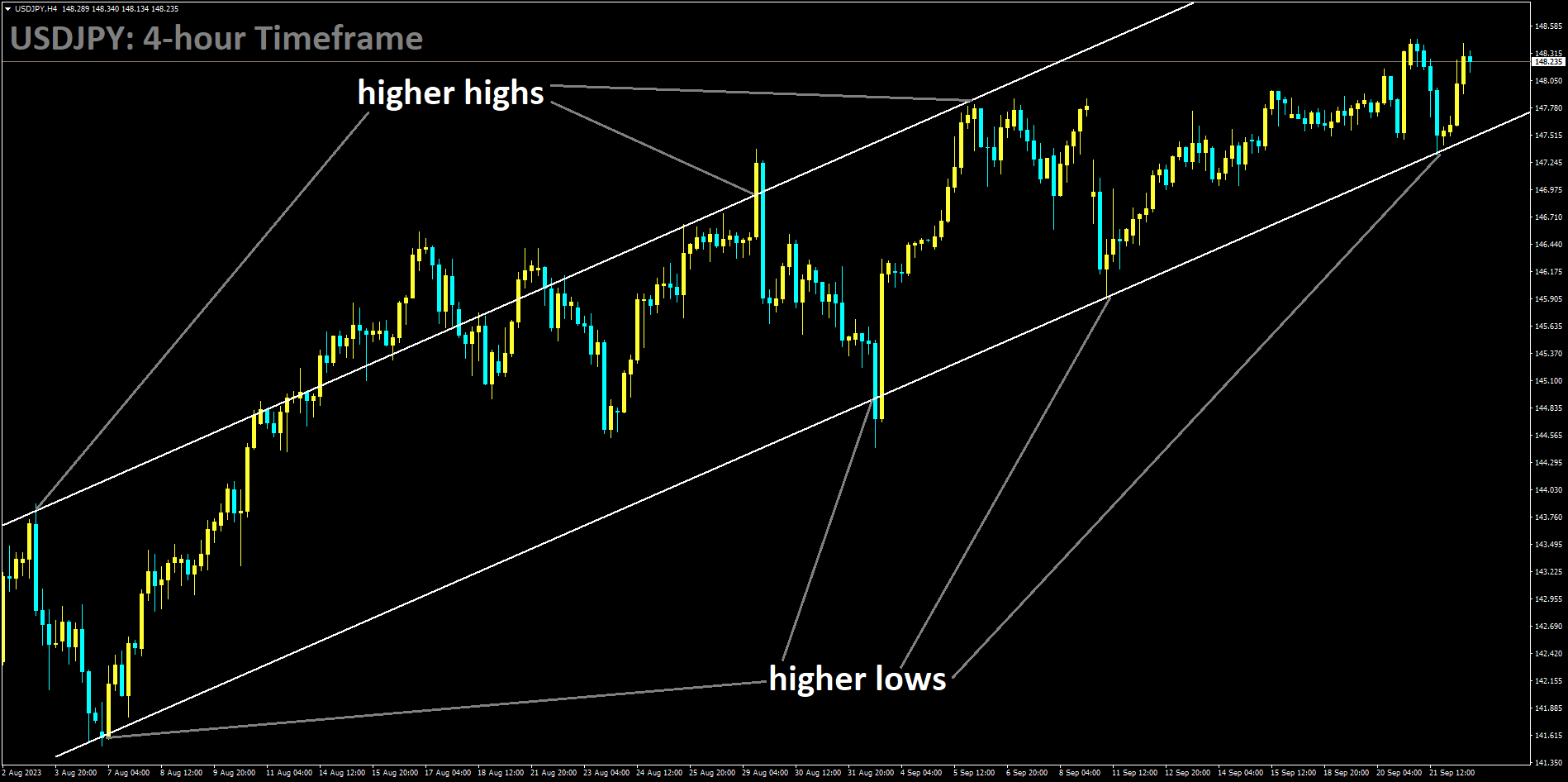 USDJPY is moving in Ascending channel and market has rebounded from the higher low area of the channel.