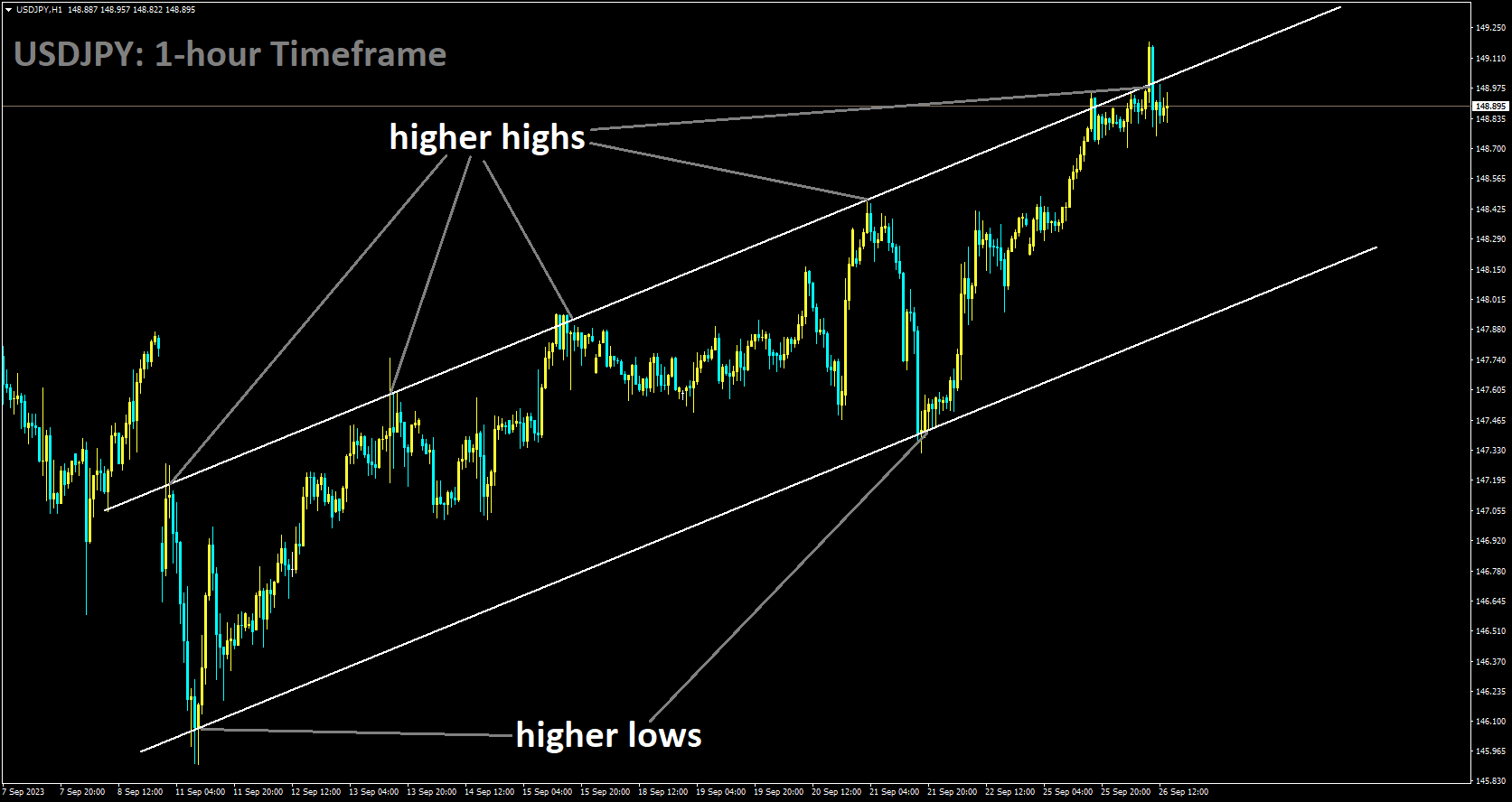 USDJPY is moving in Ascending channel and market has reached higher high area of the channel.