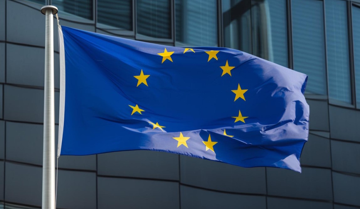 european flag flies outside building