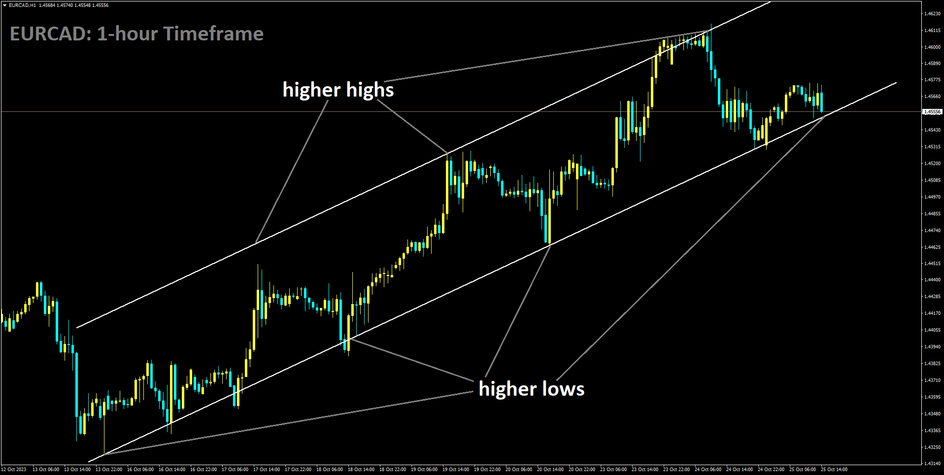 EURCAD is moving in Ascending channel and market has reached higher low area of the channel.