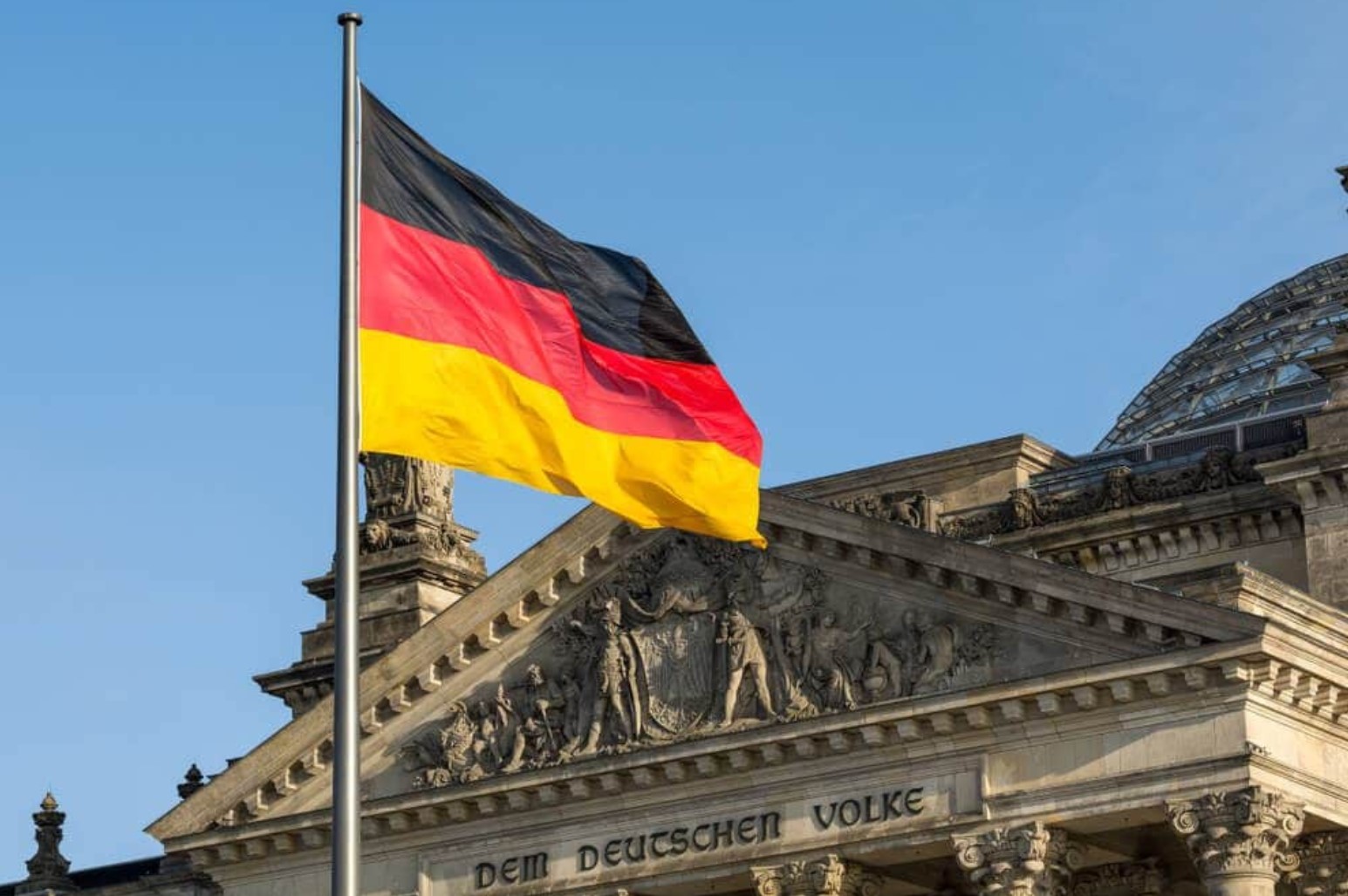 German Parliament with the German flag fluttering