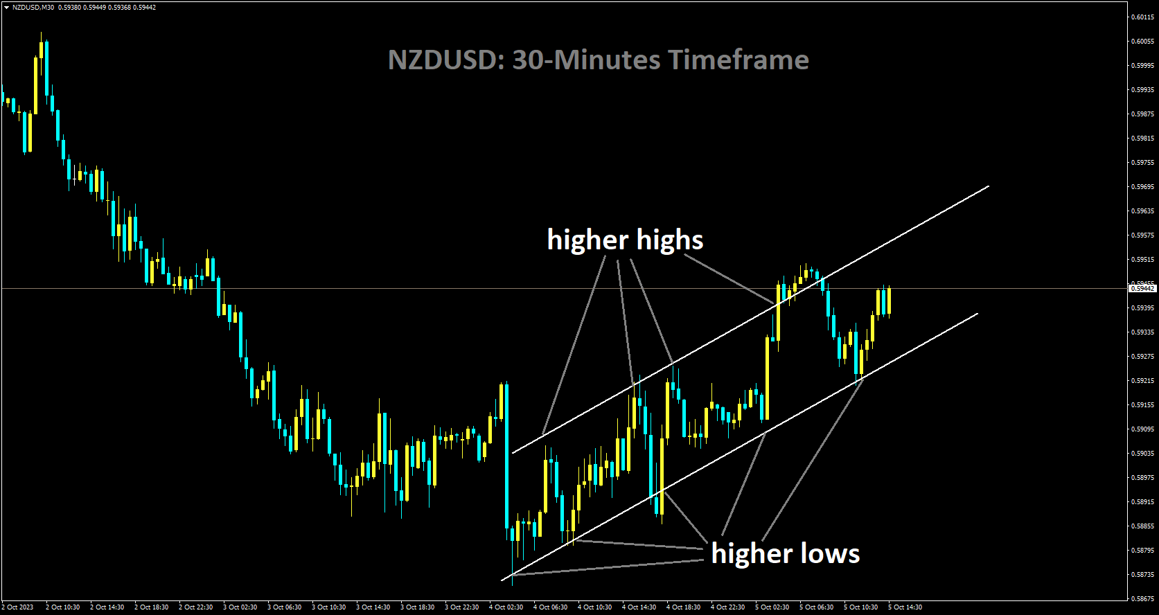 NZDUSD is moving in Ascending channel and market has rebounded from the higher low area of the channel.