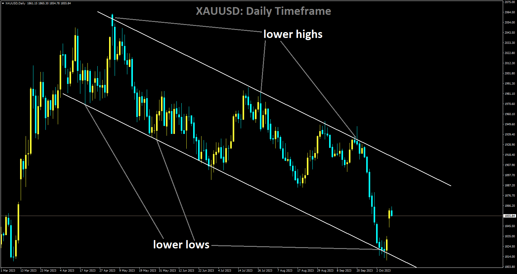 XAUUSD is moving in Descending channel and market has rebounded from the lower low area of the channel.