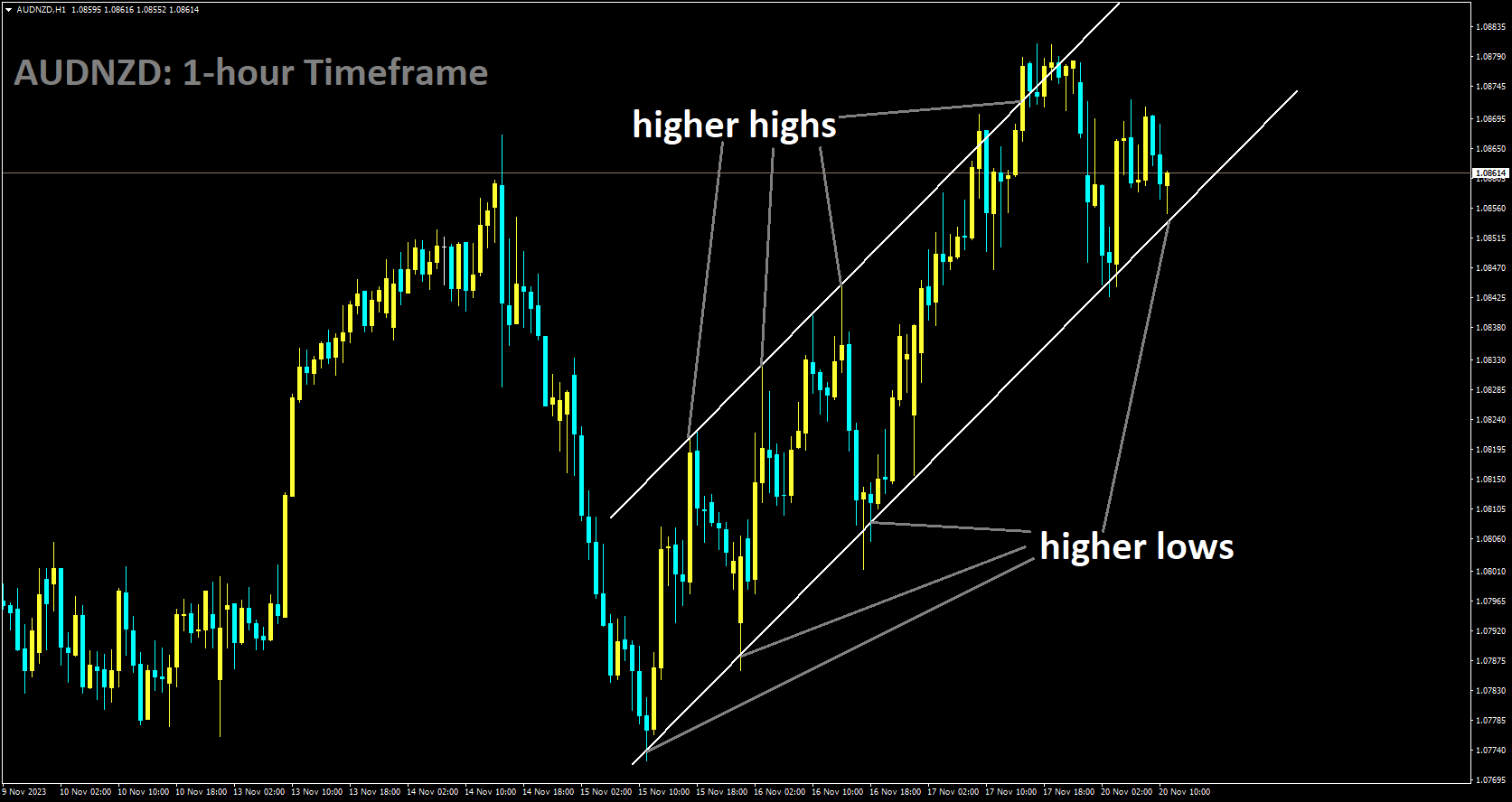 AUDNZD is moving in Ascending channel and market has reached higher low area of the channel.