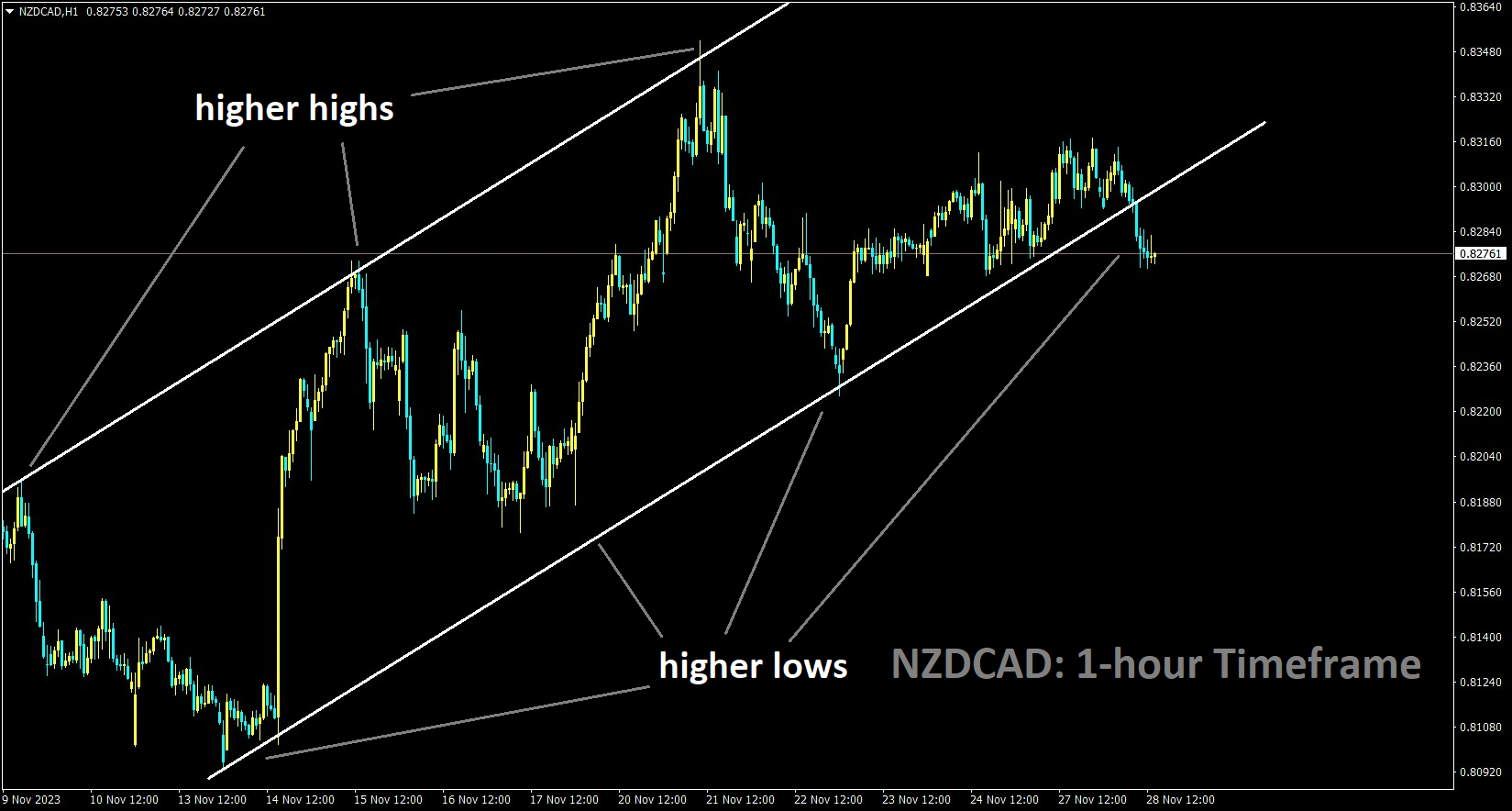 NZDCAD is moving in an Ascending channel and the market has reached the higher low area of the channel