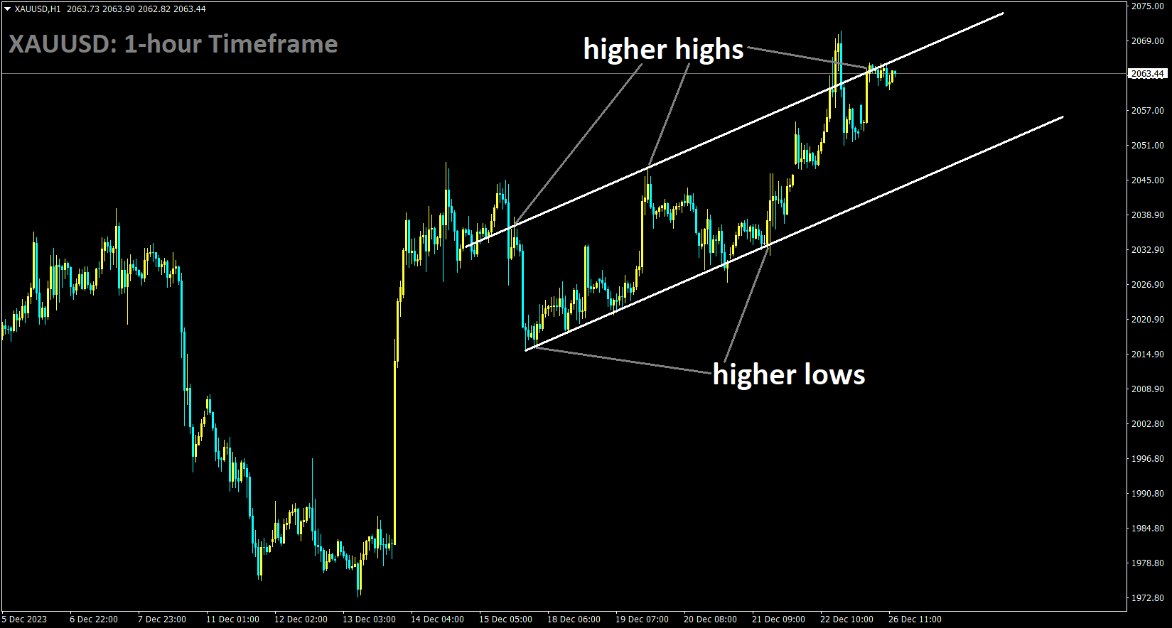 XAUUSD is moving in an Ascending channel and the market has reached the higher high area of the channel.