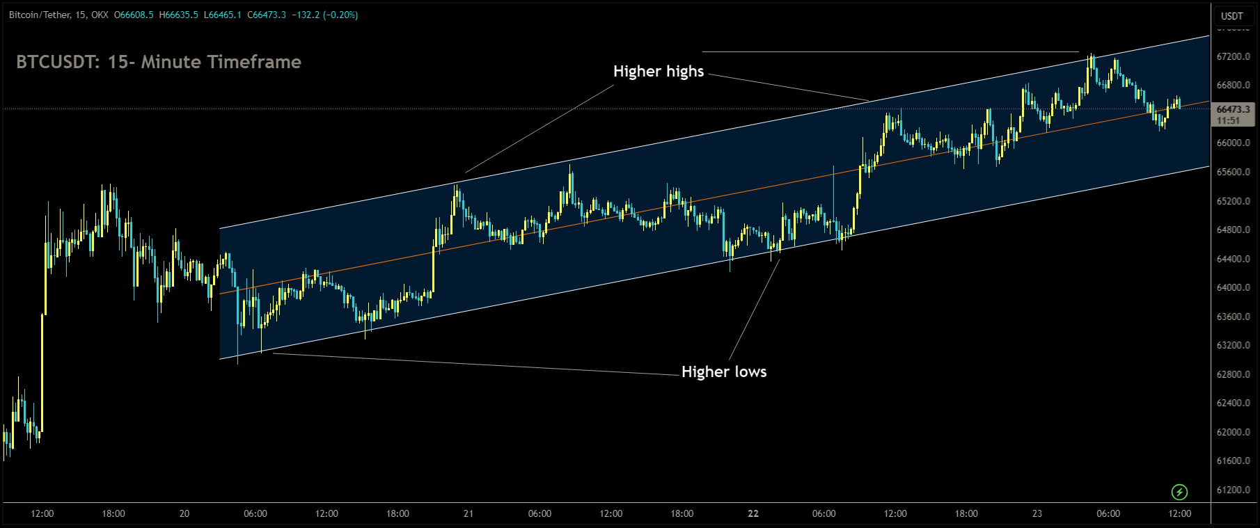 BTCUSDT is moving in Ascending channel and market has fallen from the higher high area of the channel.