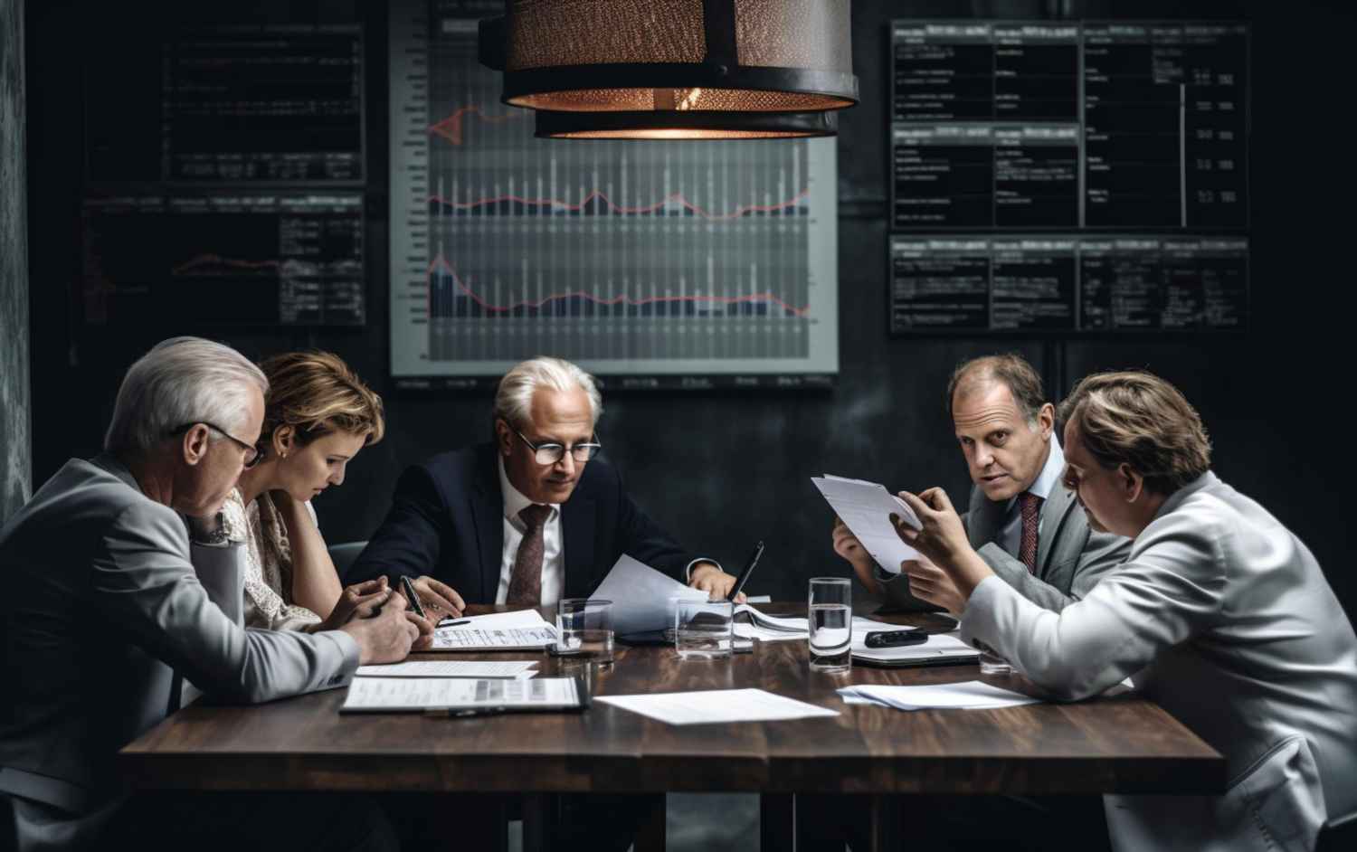 Business people discussing financial reports during the meeting