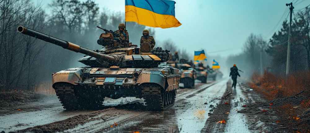 Ukraine flags and tanks war