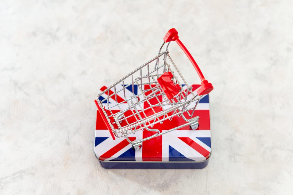 shopping cart on british flag